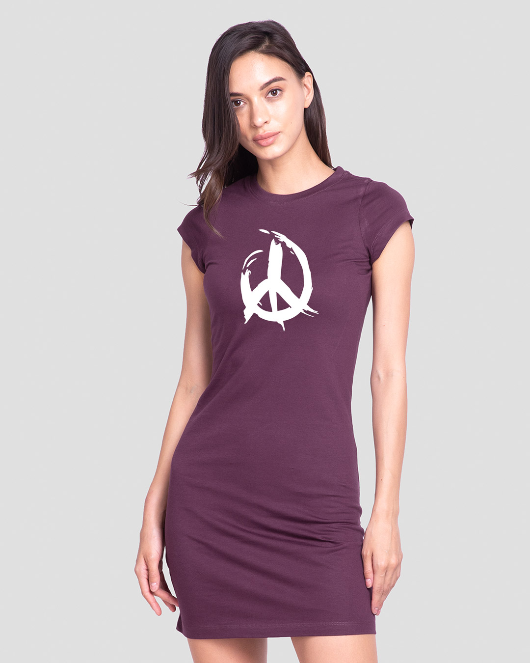 Shop Peace Brush Stroke Cap Sleeve T-Shirt Dress-Back