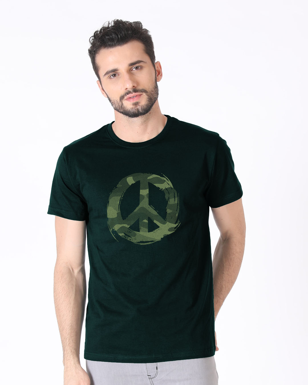 Shop Peace Camouflage Half Sleeve T-Shirt-Back