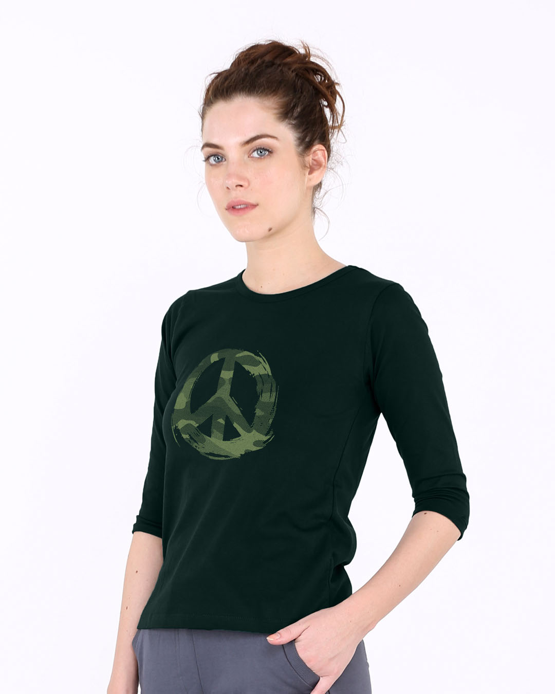 Shop Peace Camouflage Round Neck 3/4th Sleeve T-Shirt-Back