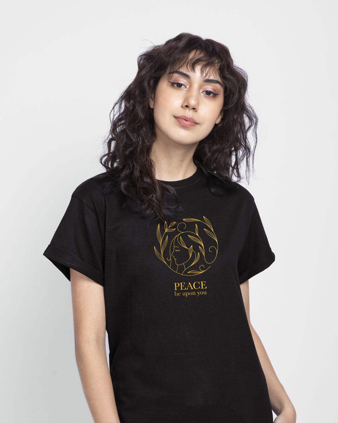 Shop Peace Gold Boyfriend T-Shirt Black-Back