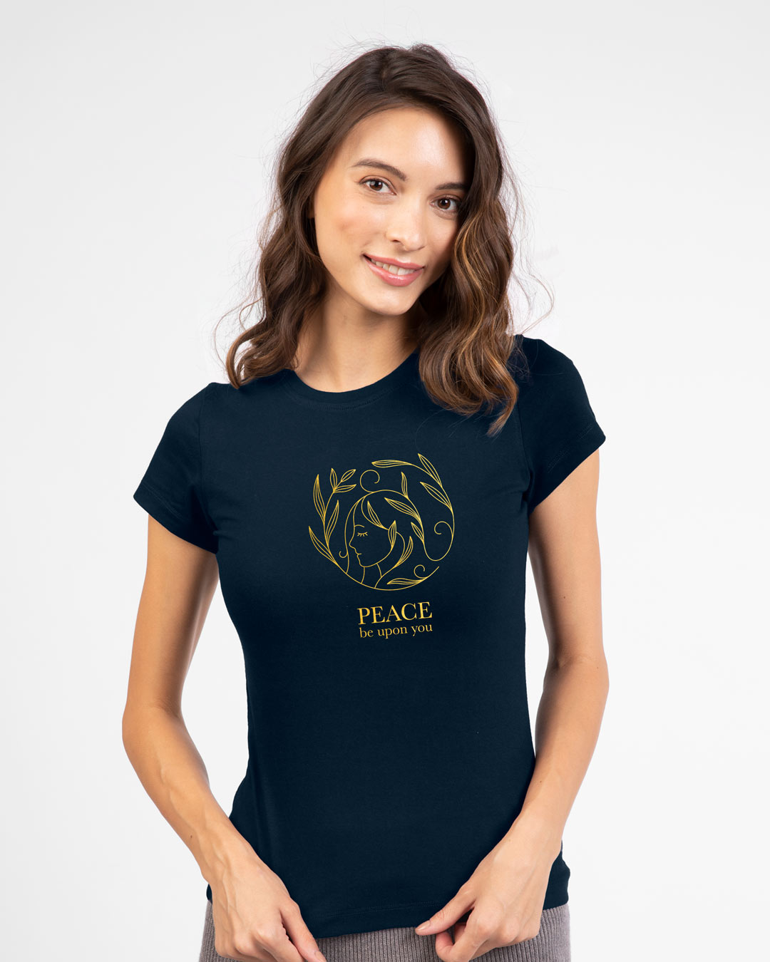 Shop Peace Gold Half Sleeve T-Shirt Navy Blue-Back
