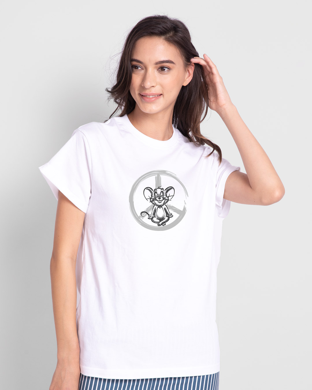 Shop Peace Jerry Boyfriend T-Shirt (TJL) White-Back