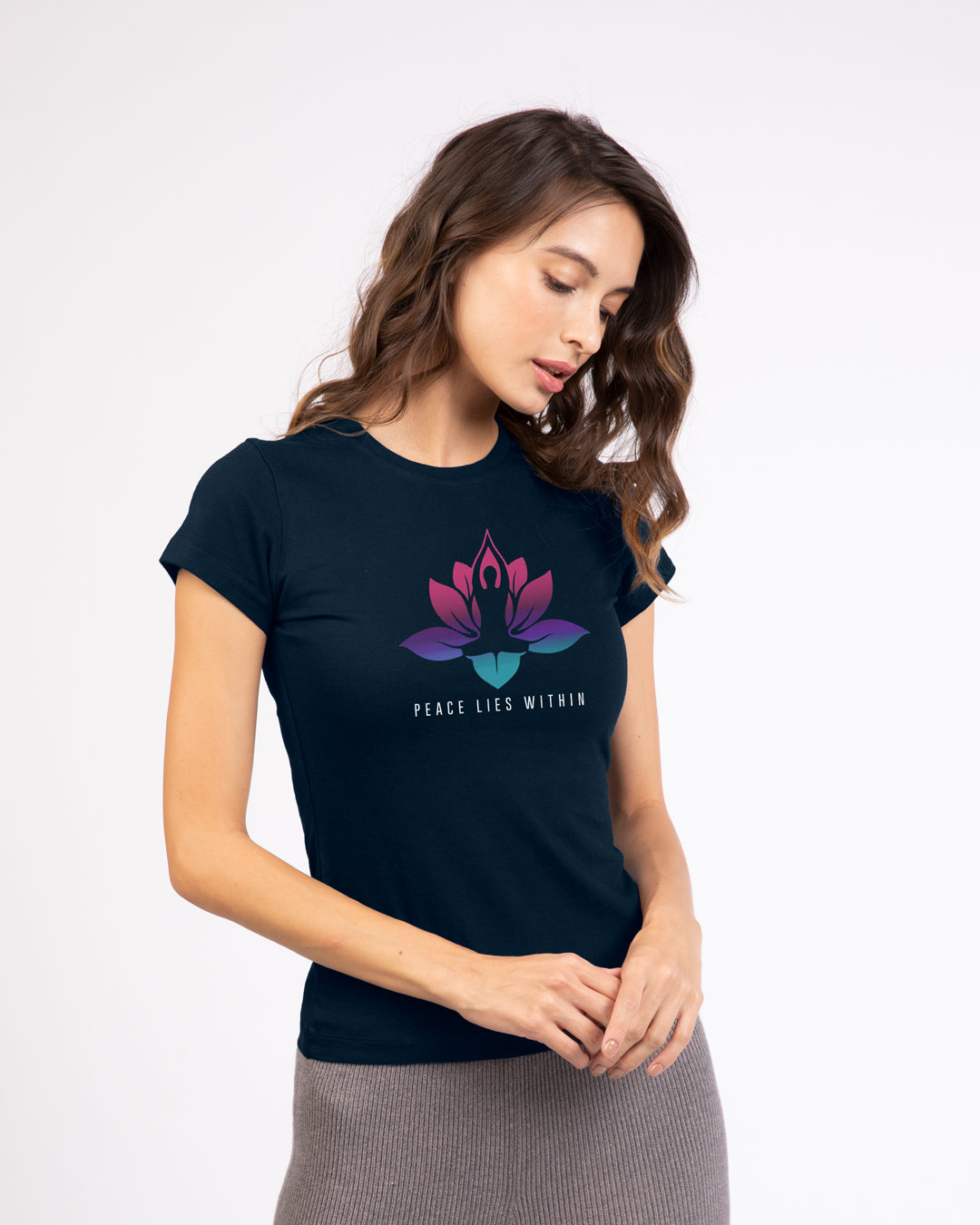 Shop Peace Lies Within Half Sleeve T-Shirt Navy Blue-Back