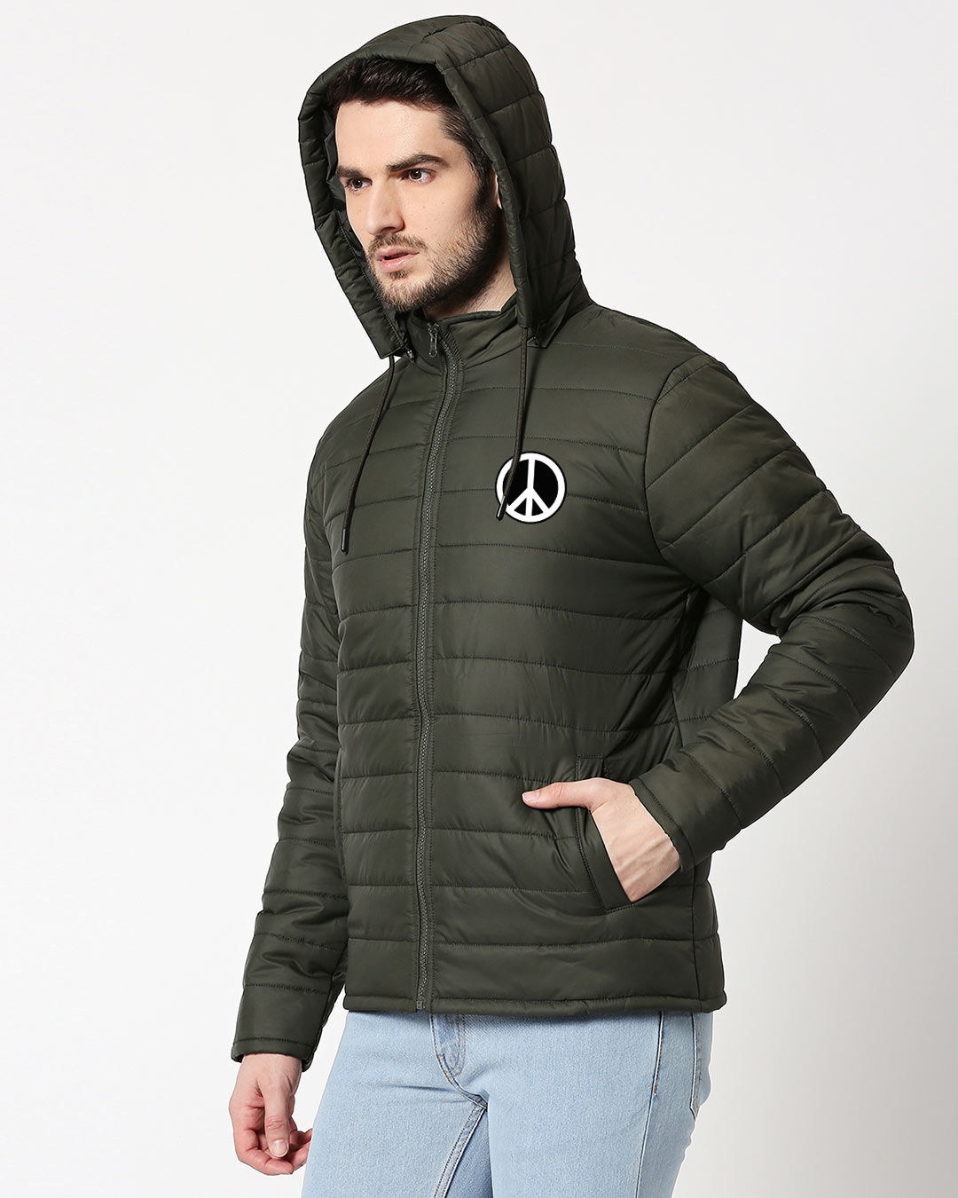 Shop Peace Logo Puffer Jacket with Detachable Hood-Back