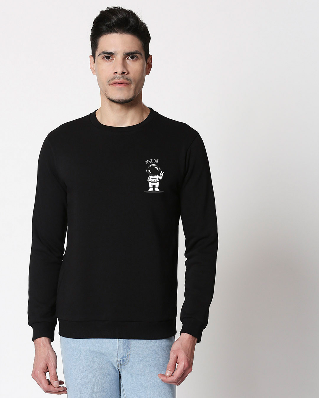 Shop Peace Out Astronaut Fleece Sweatshirt Black-Back