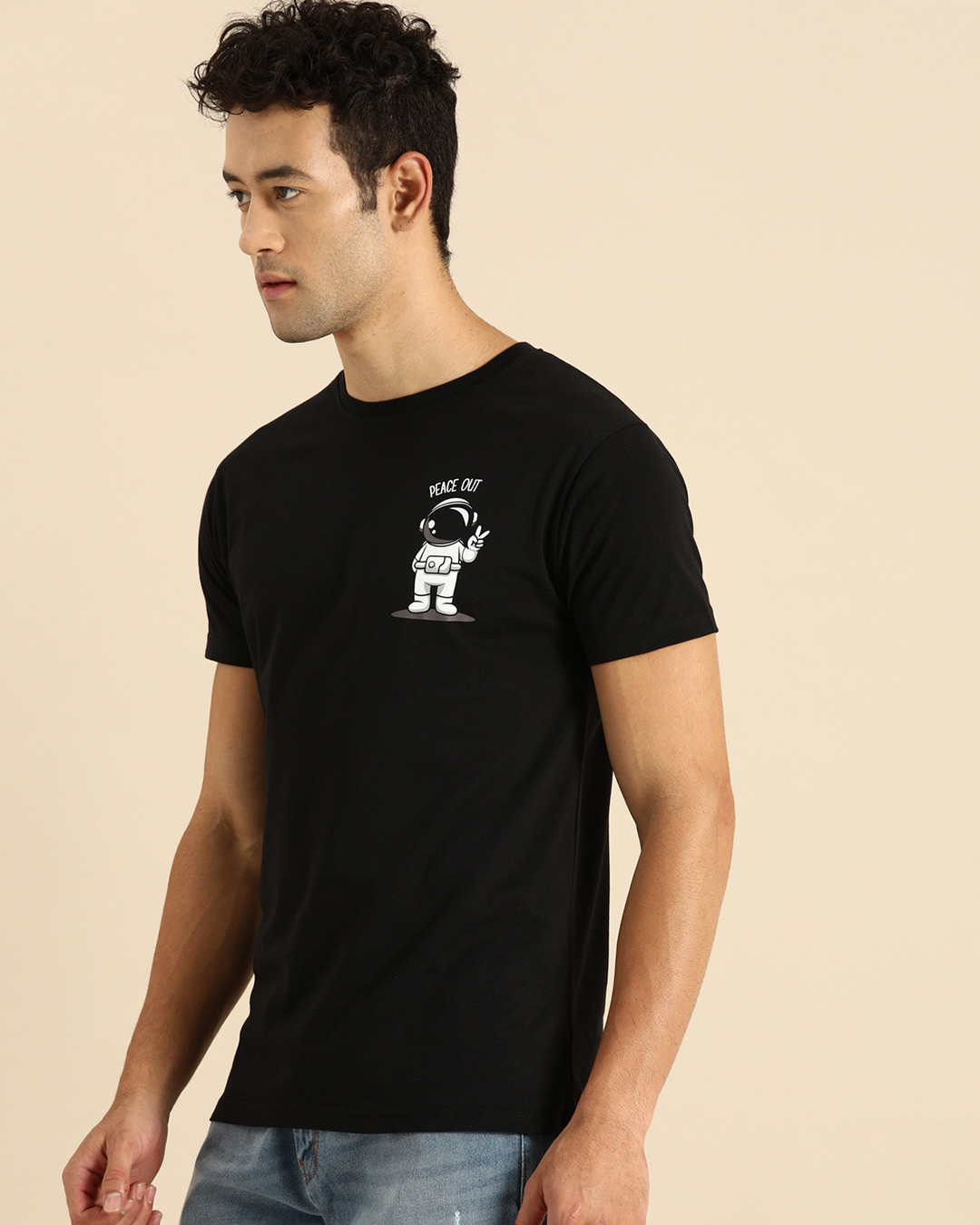 Shop Men's Black Peace Out Astronaut Graphic Printed T-shirt-Back