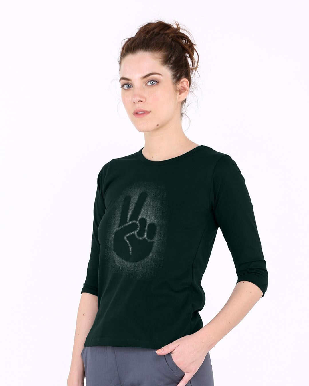 Shop Peace Out Shadow Round Neck 3/4th Sleeve T-Shirt-Back