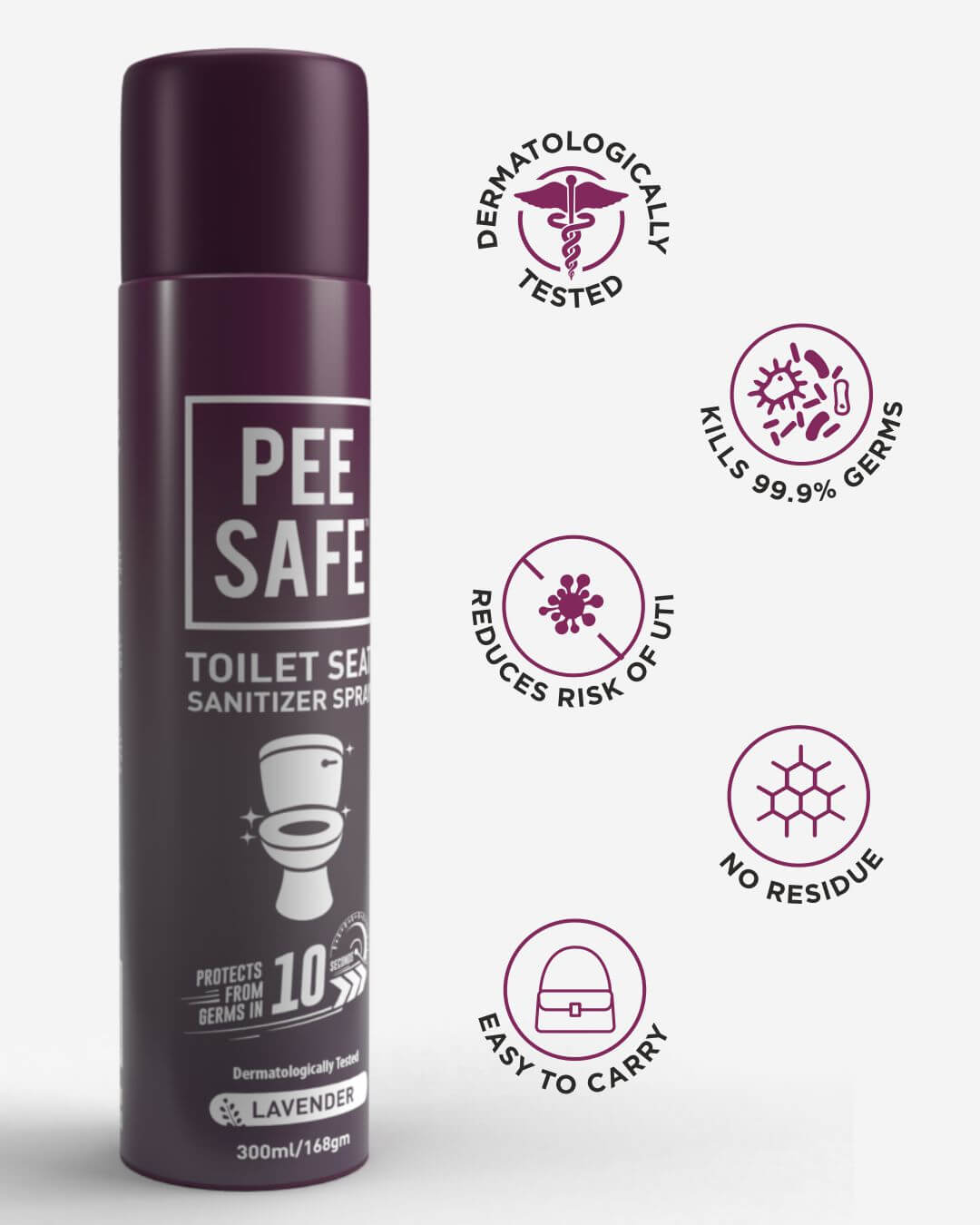 Shop Pee Safe - Toilet Seat Sanitizer Spray 300 ml - Lavender (Pack of 2)-Back