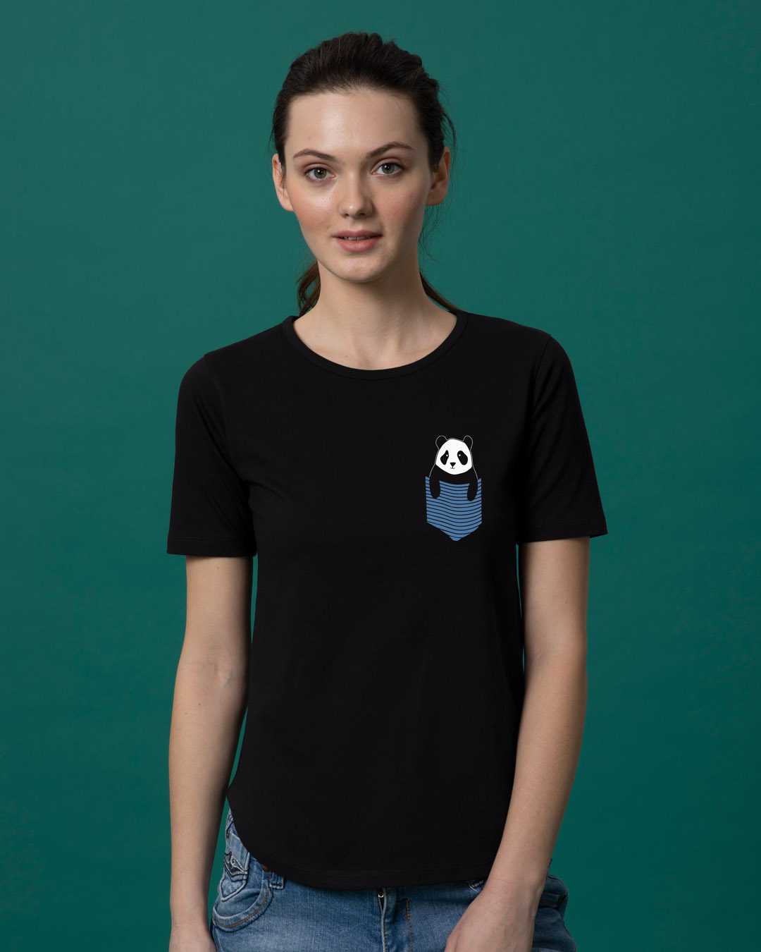 Shop Peek-a-boo Panda Basic Round Hem T-Shirt-Back