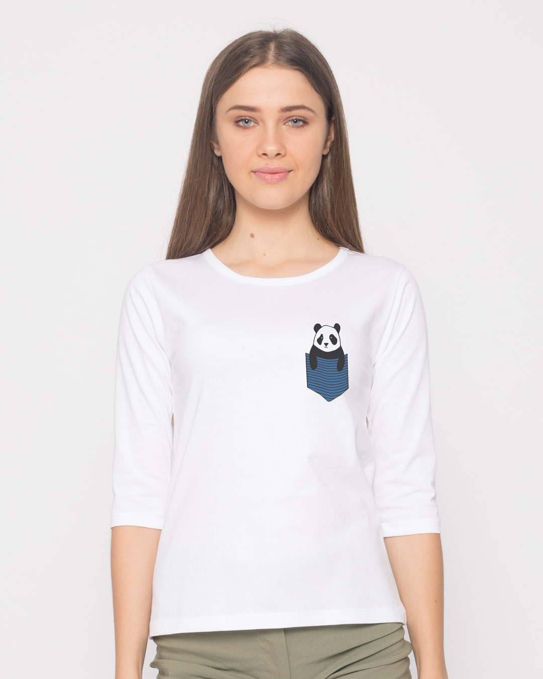 Shop Peek-a-boo Panda Round Neck 3/4th Sleeve T-Shirt-Back