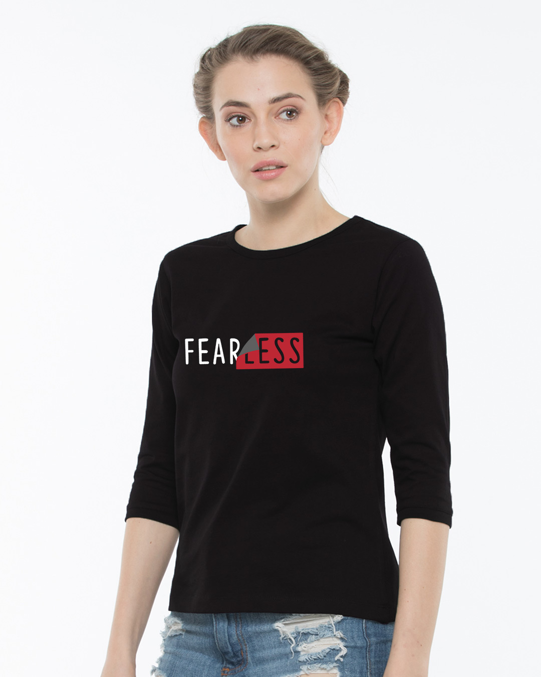 Shop Peel Off Fearless Round Neck 3/4th Sleeve T-Shirt-Back