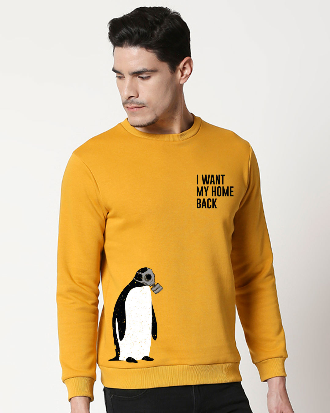 

Penguin D-day Fleece Sweater Mustard Yellow Men' Printed Fleece Sweater Bewakoof.com