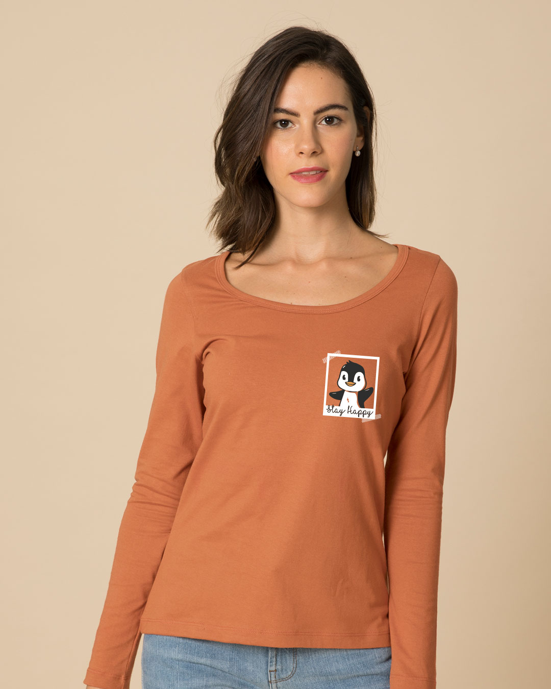Shop Penguin Polaroid Scoop Neck Full Sleeve T-Shirt-Back