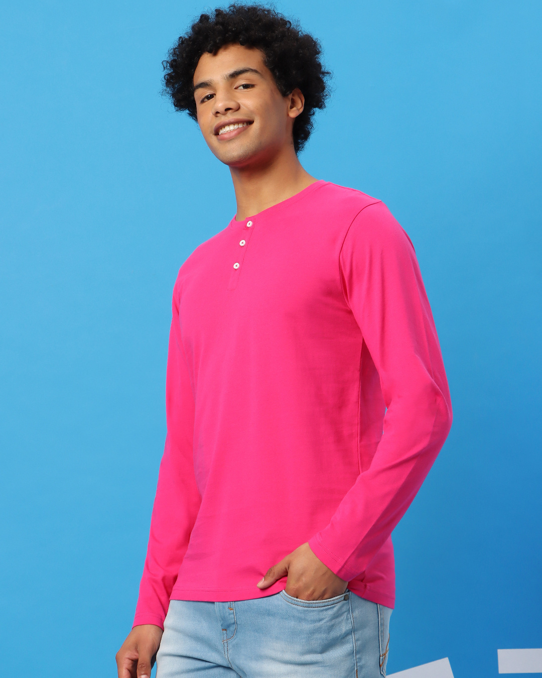 Shop Peppy Pink Henley T-Shirt-Back