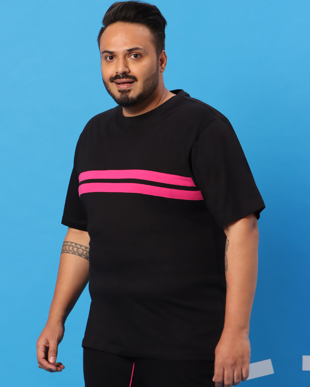 Shop Peppy Pink Plus Size Round Neck Color Block T-shirt-Back