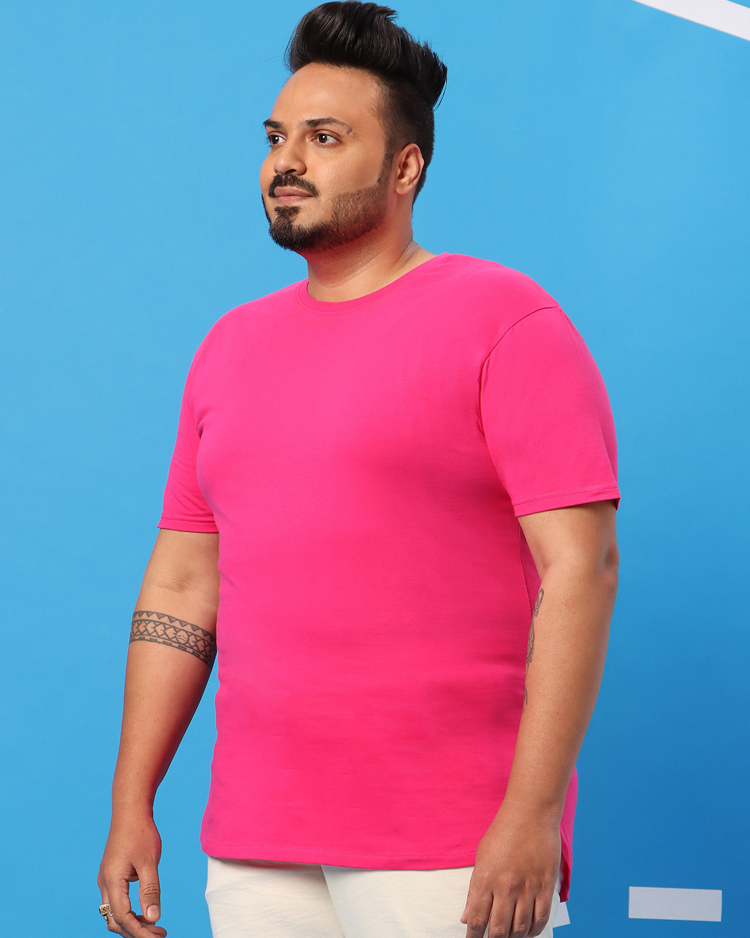 Shop Peppy Pink Plus Size Round Neck Hem T-Shirt-Back