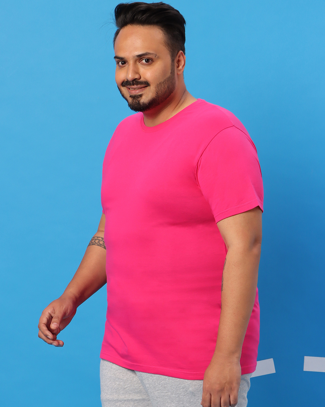 Shop Men's Peppy Pink Plus Size T-shirt-Back