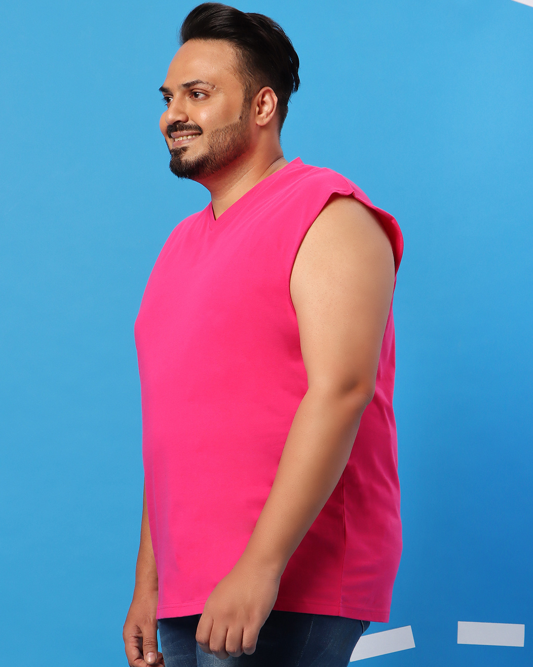 Shop Men's Peppy Pink V-Neck Plus Size Vest-Back