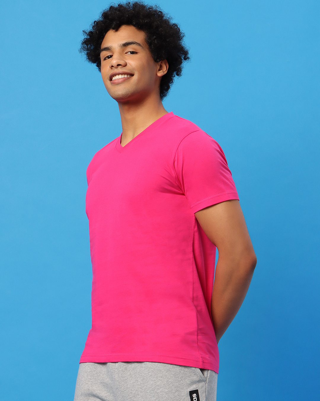 Shop Peppy Pink V-Neck T-shirt-Back