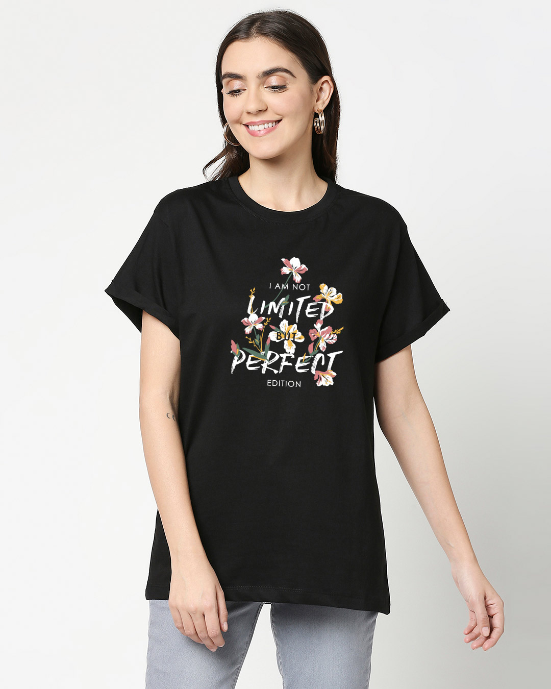 Shop Perfect Flower Boyfriend T-Shirt Black-Back