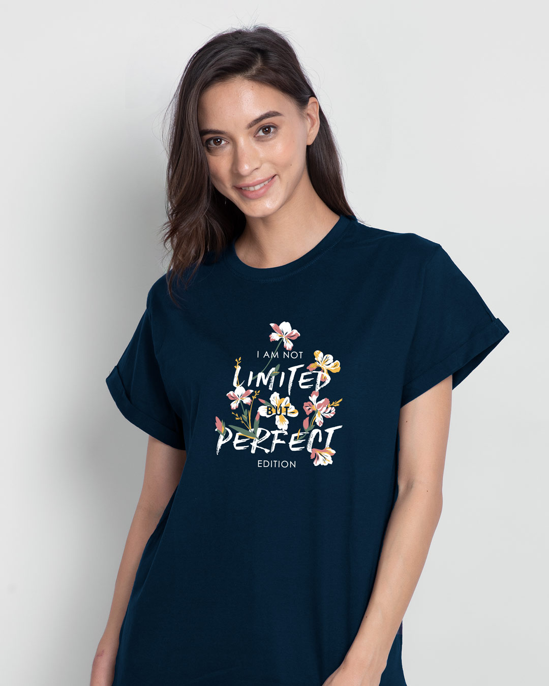 Shop Perfect Flower Boyfriend T-Shirt Navy Blue-Back