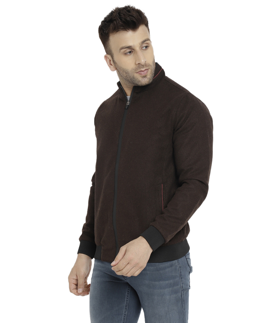 Shop Men's Dark Brown Tweed Self Design Tailored Jacket-Back