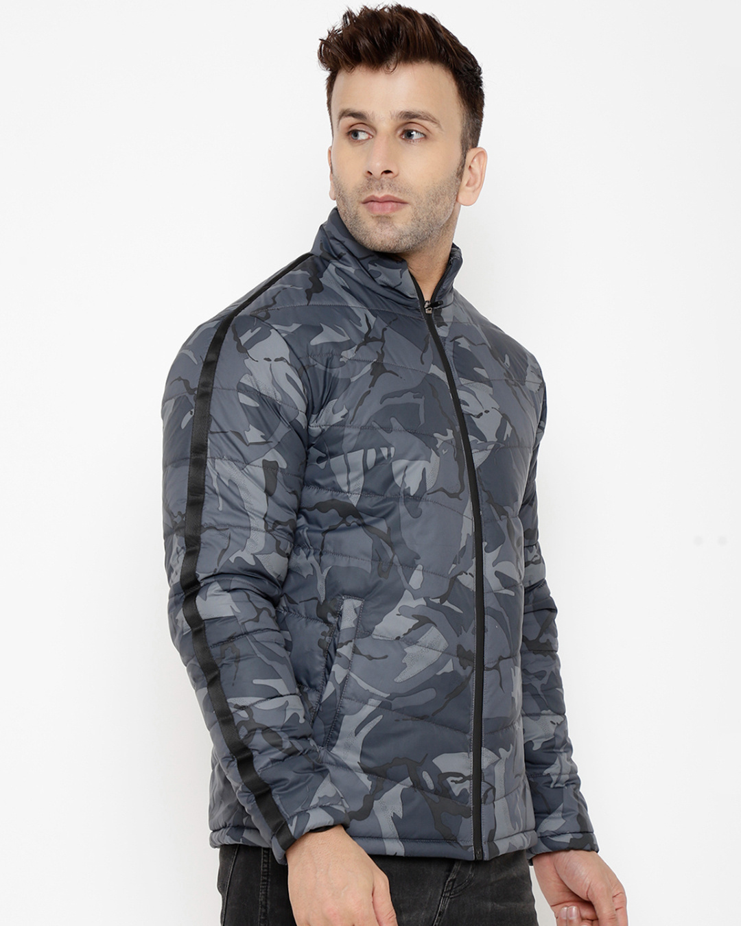 Shop Men's Navy Camo Printed Lightweight Puffer Jacket-Back