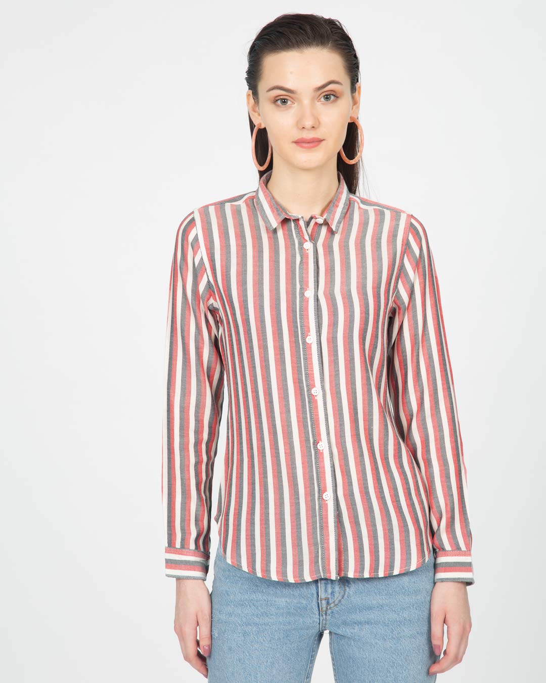 Shop Peru Black Slim Cotton Stripe Shirt-Back