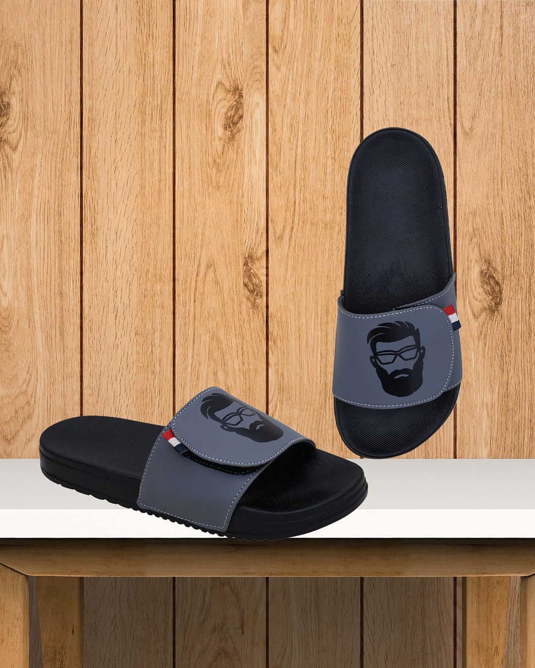 Buy Men's Grey Face Printed Adjustable Strap Sliders Online in India at