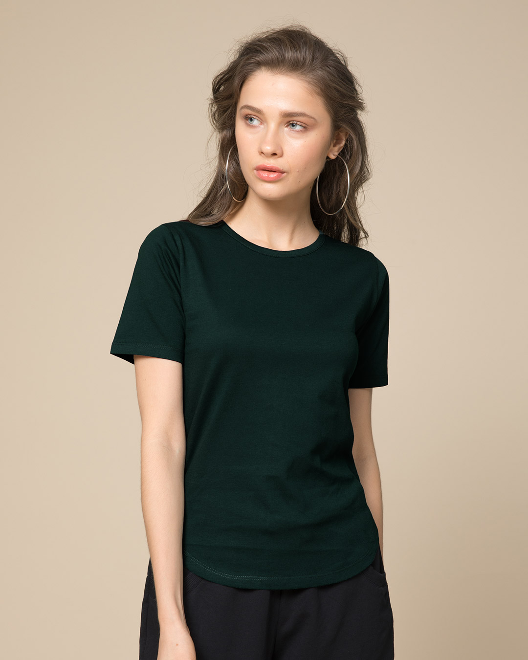 Buy Pine Green Basic Round Hem T-Shirt for Women green Online at Bewakoof