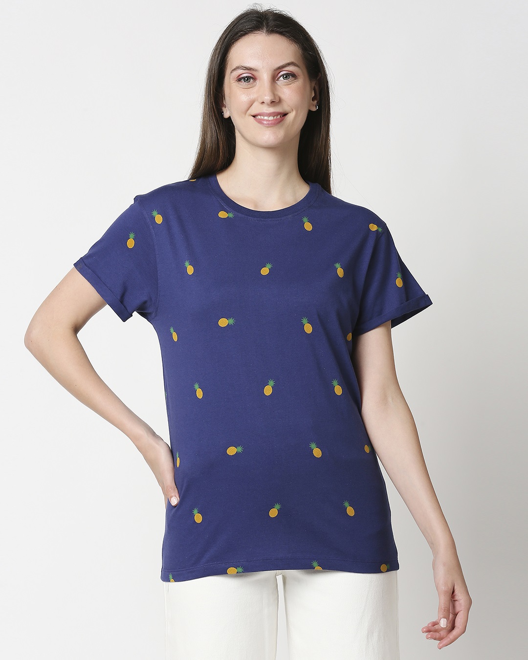 Shop Pineapple All Over Printed Boyfriend T-Shirt-Back