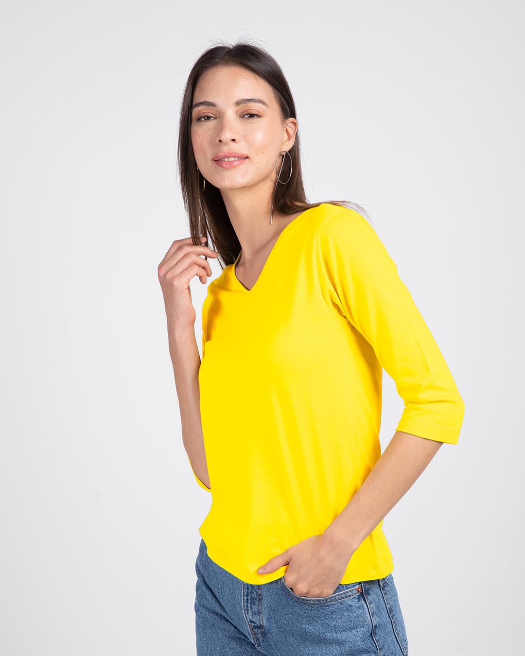 Shop Pineapple Yellow 3/4 V Neck T-Shirt-Back