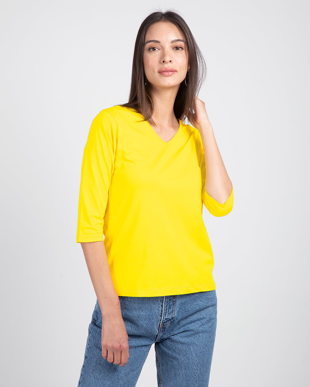 yellow v neck shirt womens