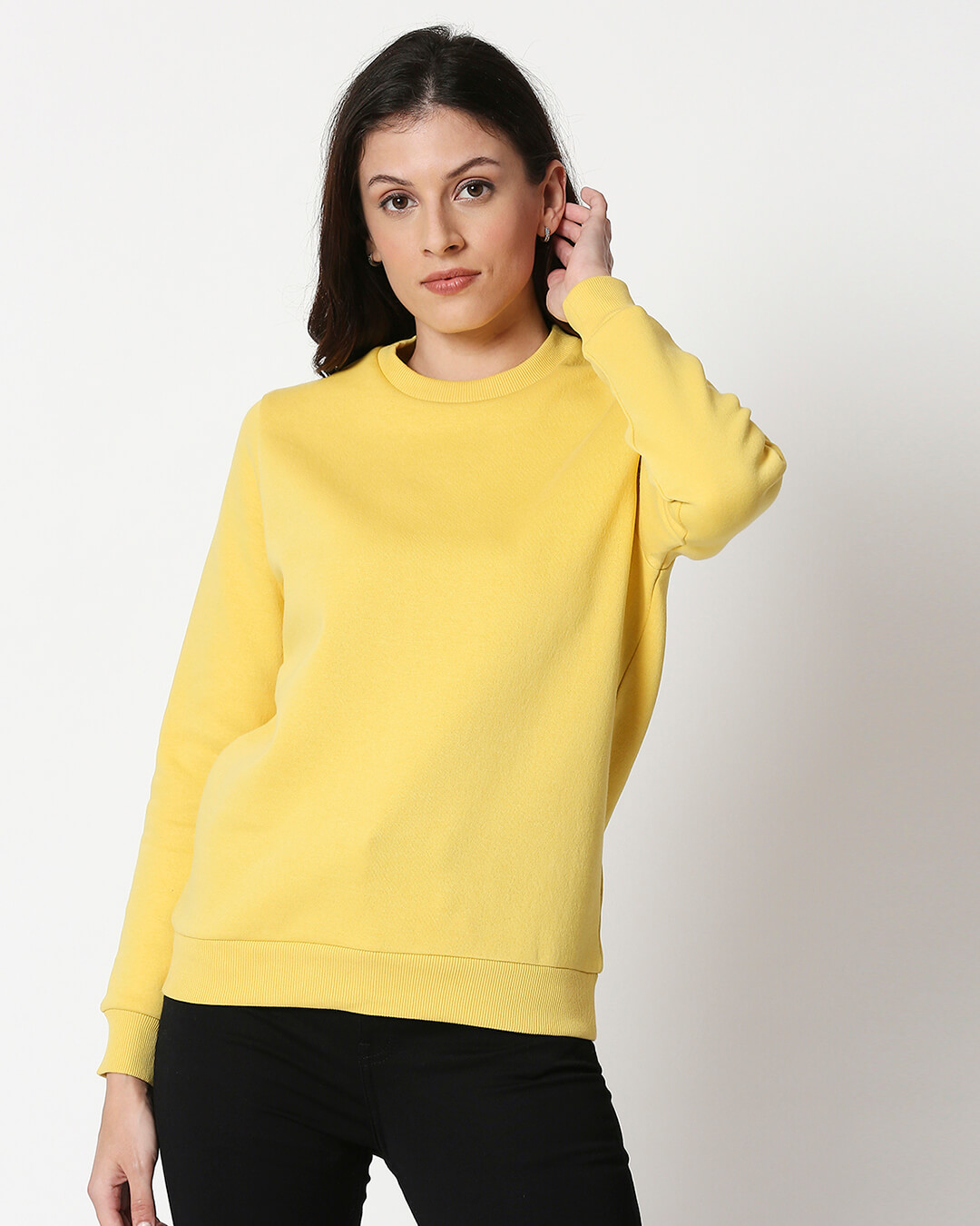 

Pineapple Yellow Fleece Sweater Women' Plain Fleece Sweater Bewakoof.com