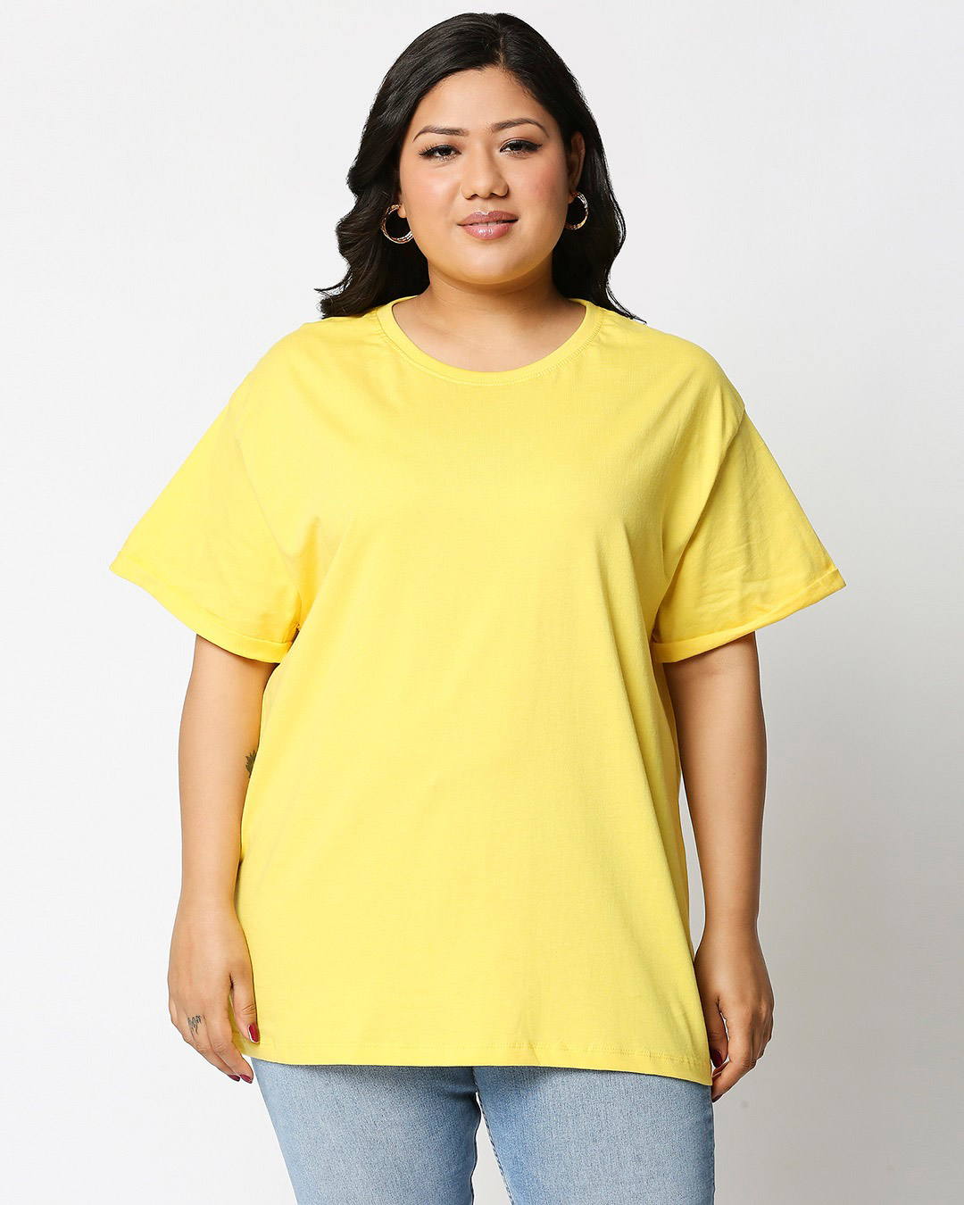 Shop Women's Pineapple Yellow Plus Size Boyfriend T-shirt-Back