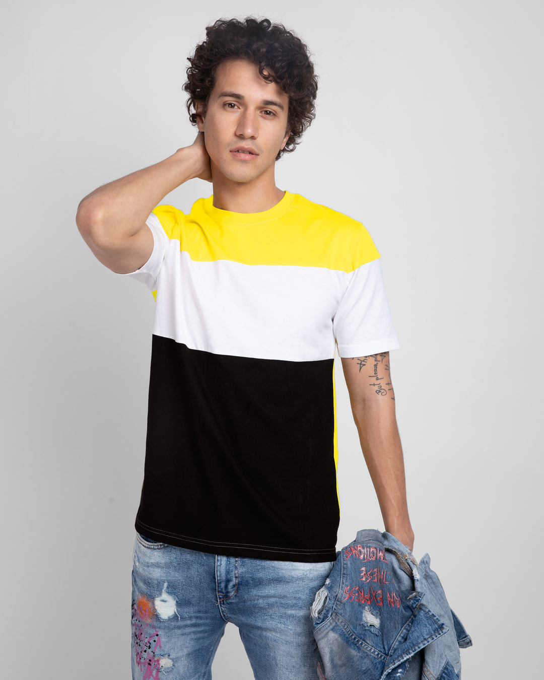 Shop Pineapple Yellow White & Black 90's Vibe Panel T-Shirt-Back
