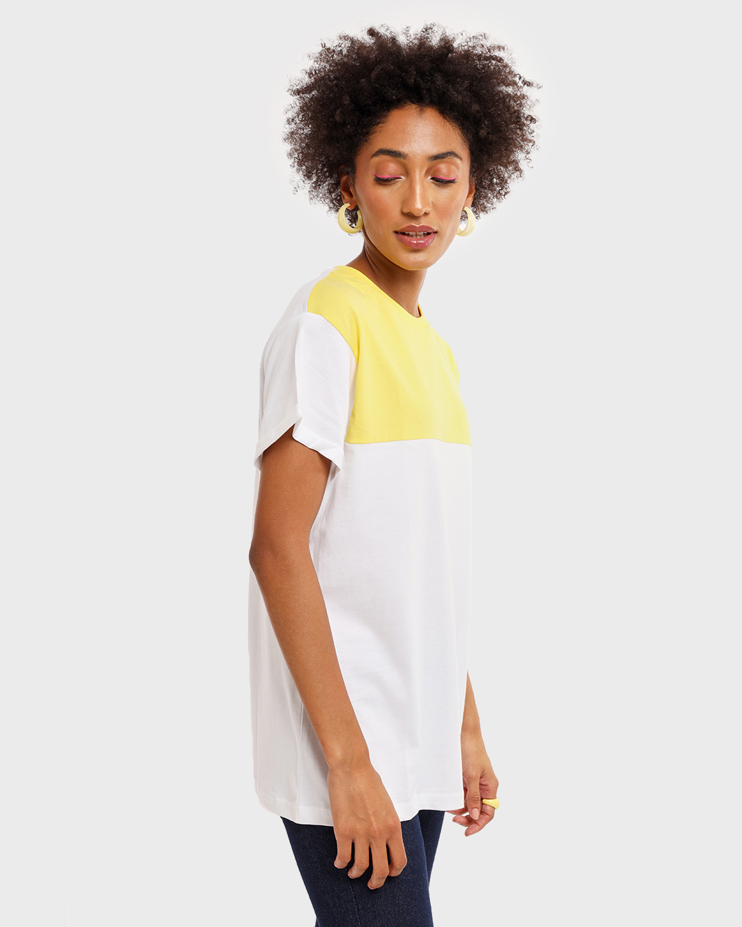 Shop Pineapple Yellow- White Color Block Boyfriend T-shirt-Back