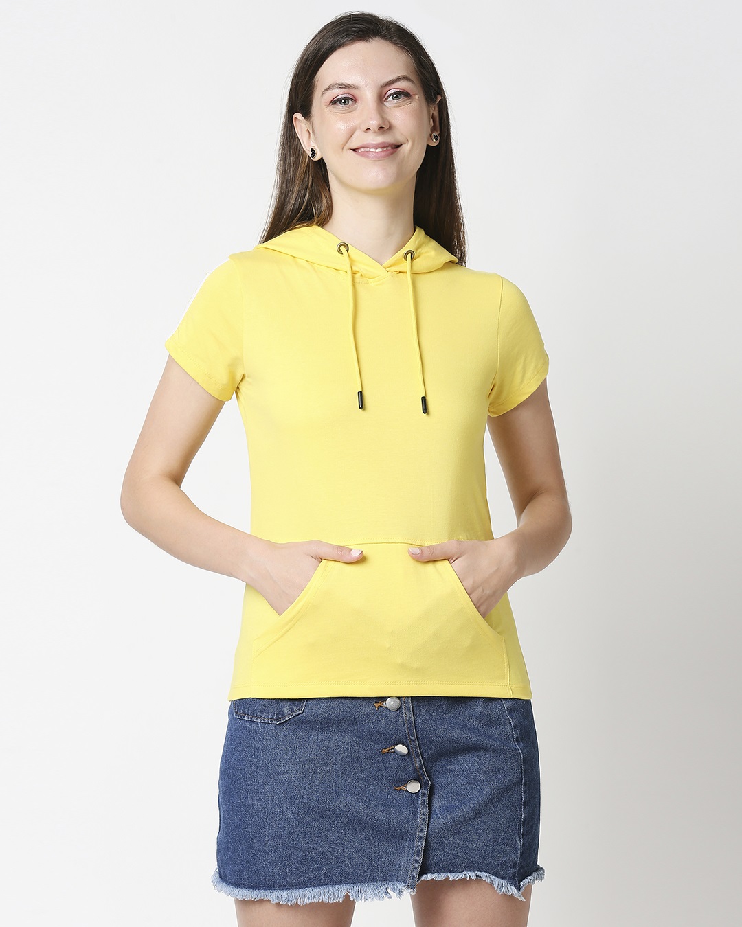 Shop Pineapple Yellow-White Half Sleeve Hoodie T-Shirt-Back