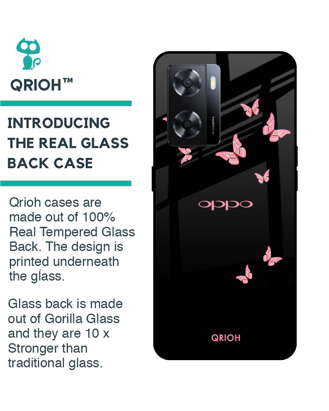 Shop Pink Butterfly Printed Premium Glass Case for OPPO A77s (Shock Proof,Scratch Resistant)-Back