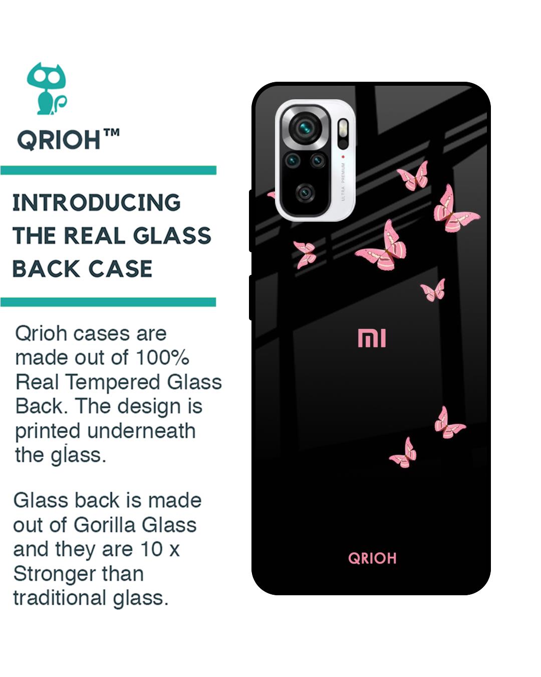 Shop Pink Butterfly Printed Premium Glass Case for Redmi Note 11 SE (Shock Proof,Scratch Resistant)-Back