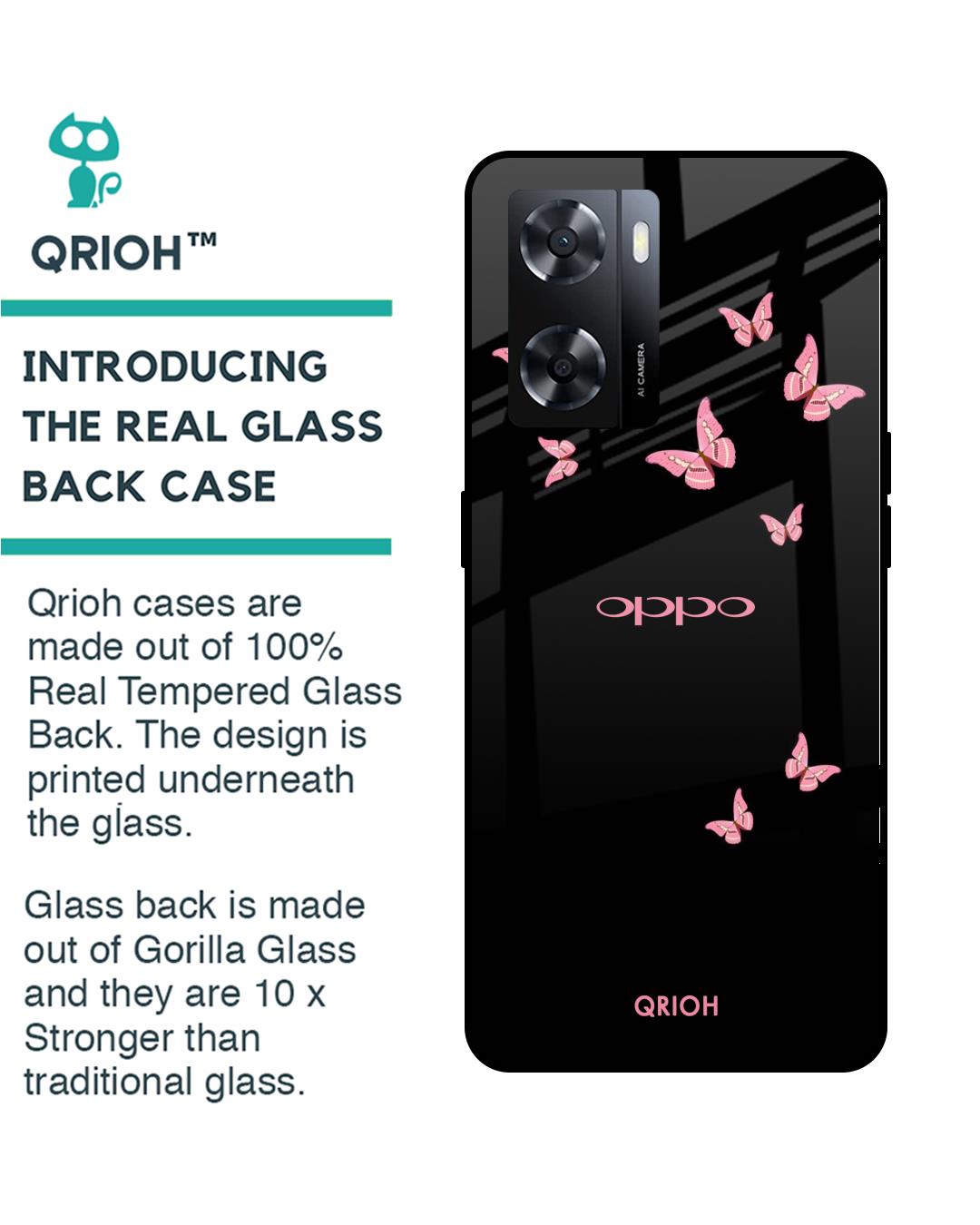 Shop Pink Butterfly Printed Premium Glass Cover for Oppo A57 4G (Shock Proof, Scratch Resistant)-Back