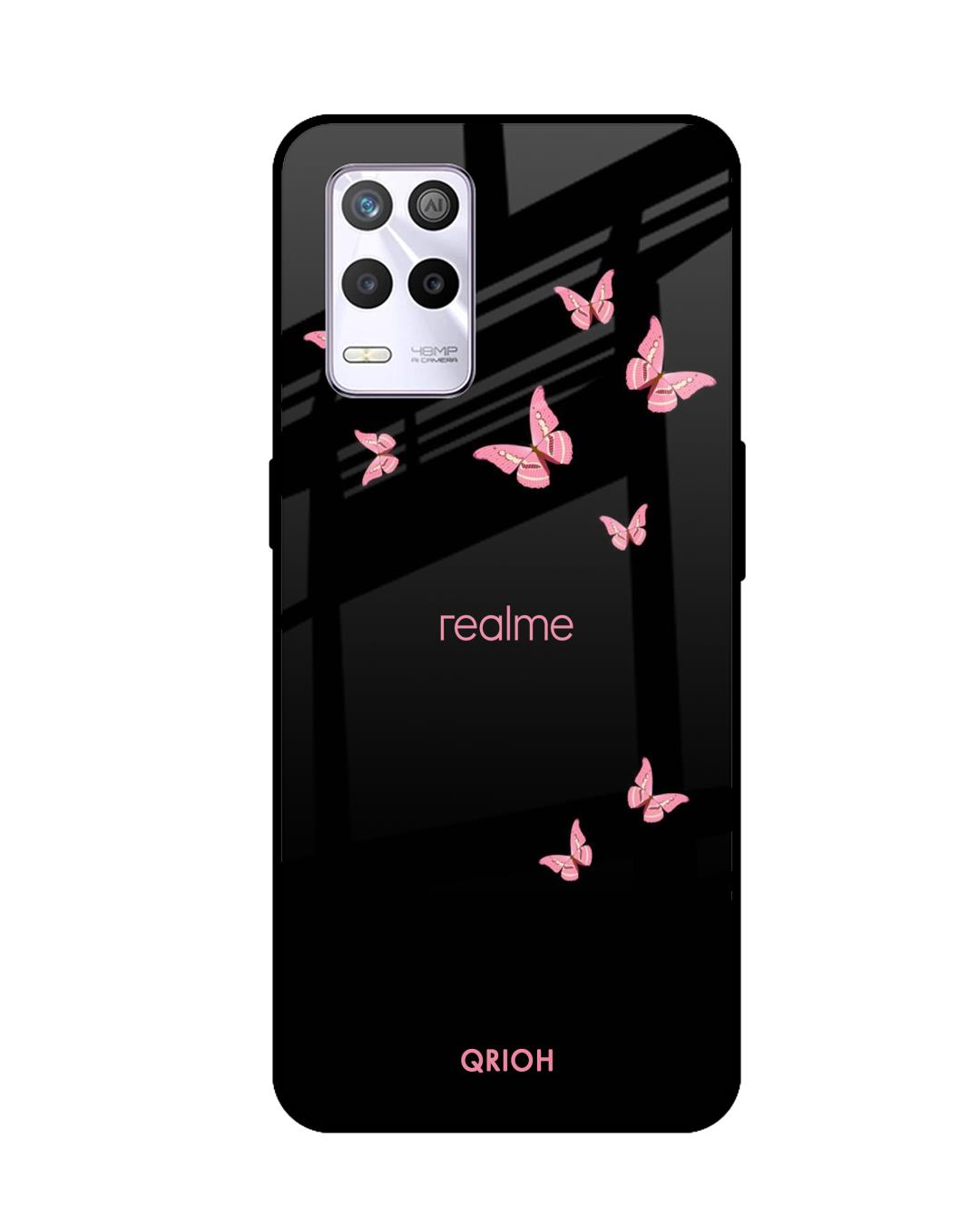 Buy Pink Butterfly Printed Premium Glass Cover For Realme 9 5g Shock Proof Scratch Resistant 