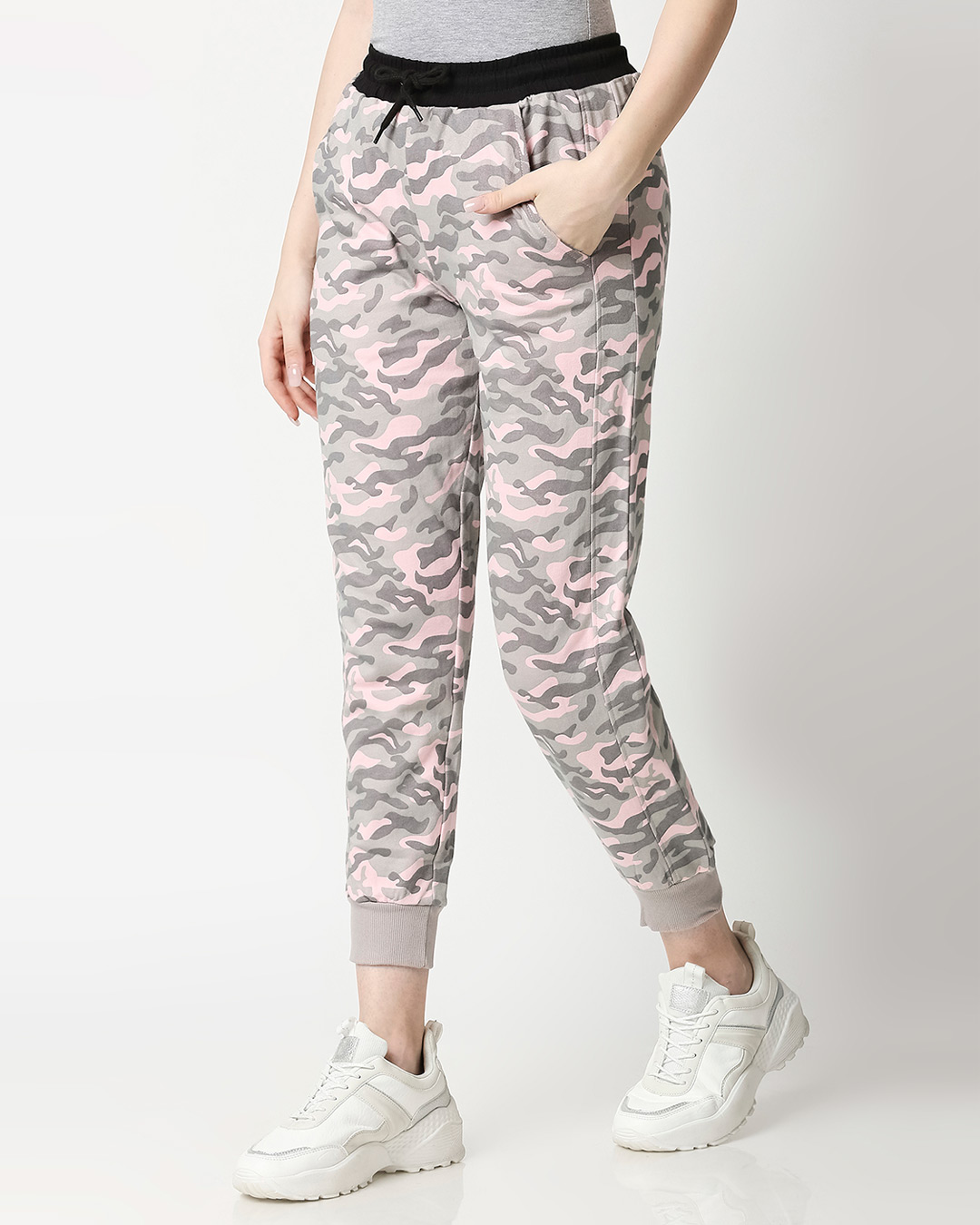 Shop Women's Pink Camo Casual Slim Fit Joggers-Back