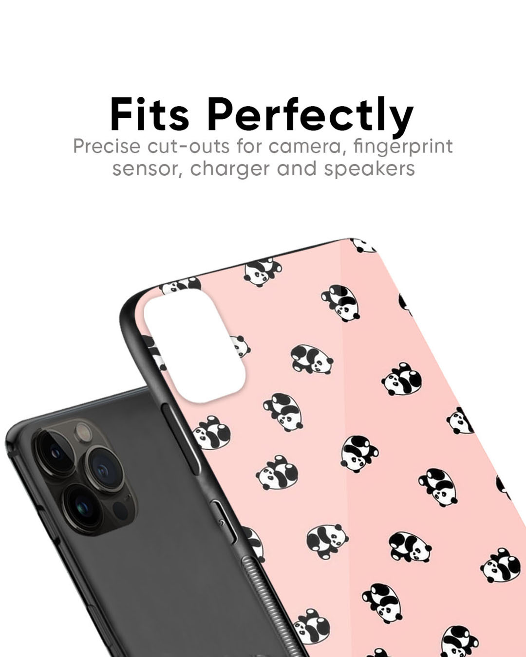 Shop Pink Panda Pattern Premium Glass Case for Apple iPhone 15 Pro (Shock Proof, Scratch Resistant)-Back