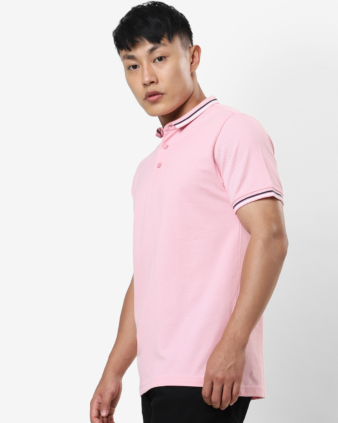Shop Pink Short Collar Tipping Polo-Back