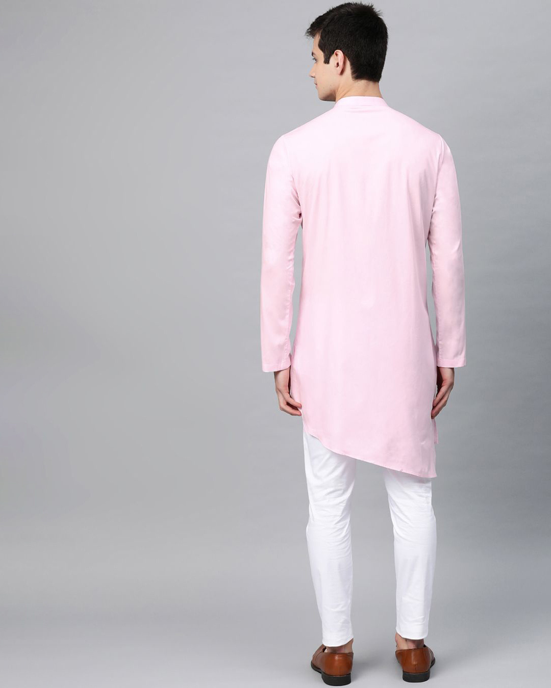 Shop Pink Solid Straight Kurta With Yoke Thread Work With Kurta Pyjama-Back