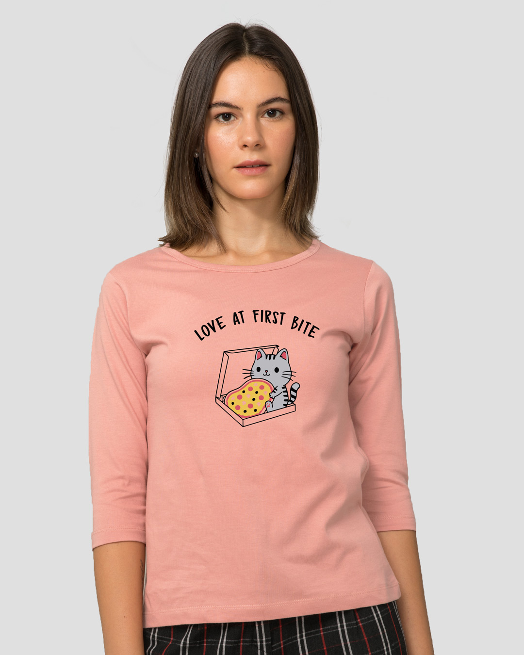 Shop Pizza Cat Round Neck 3/4 Sleeve T-Shirt Misty Pink-Back