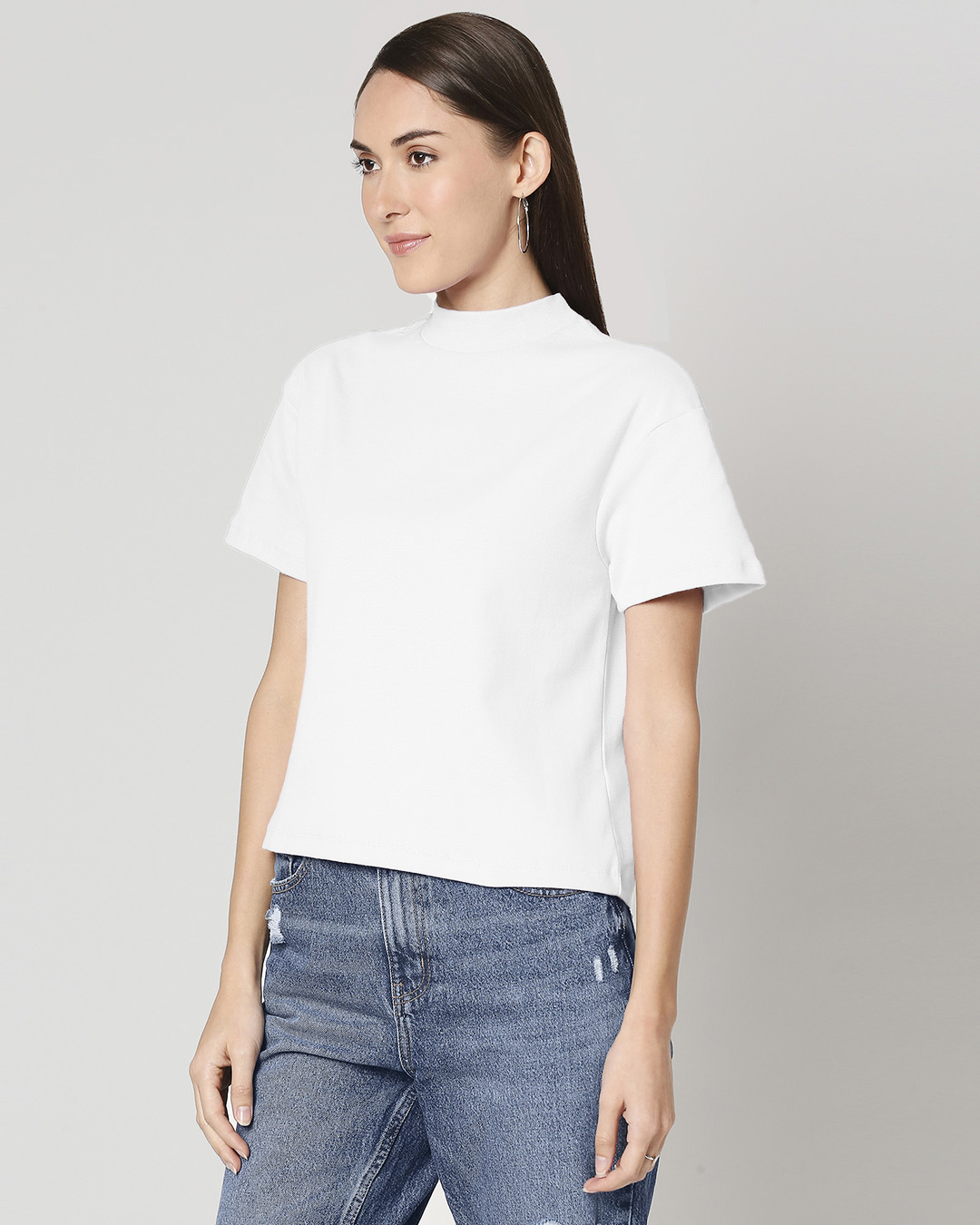Shop Women's White Turtle Neck T-shirt-Back
