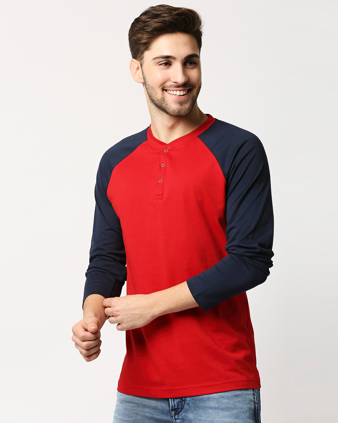 Henley Raglan Plain Raglan Henley Full Sleeves T-Shirt