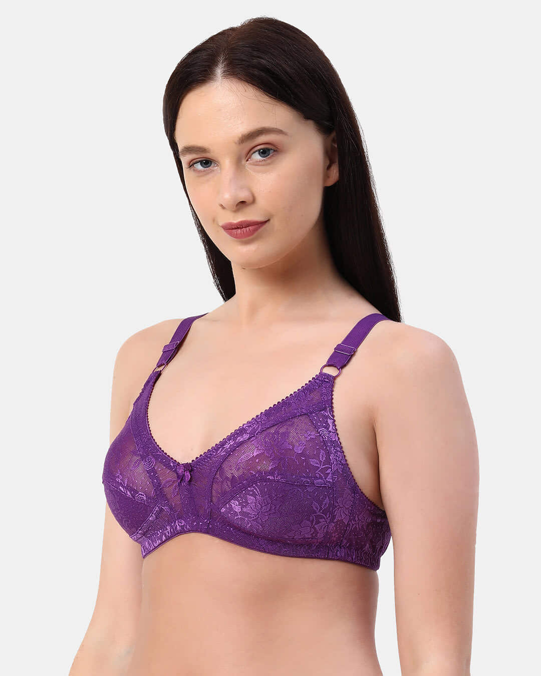 Shop Planet Inner Non Padded Non Wired Full Coverage Lace Bra In Purple-Back